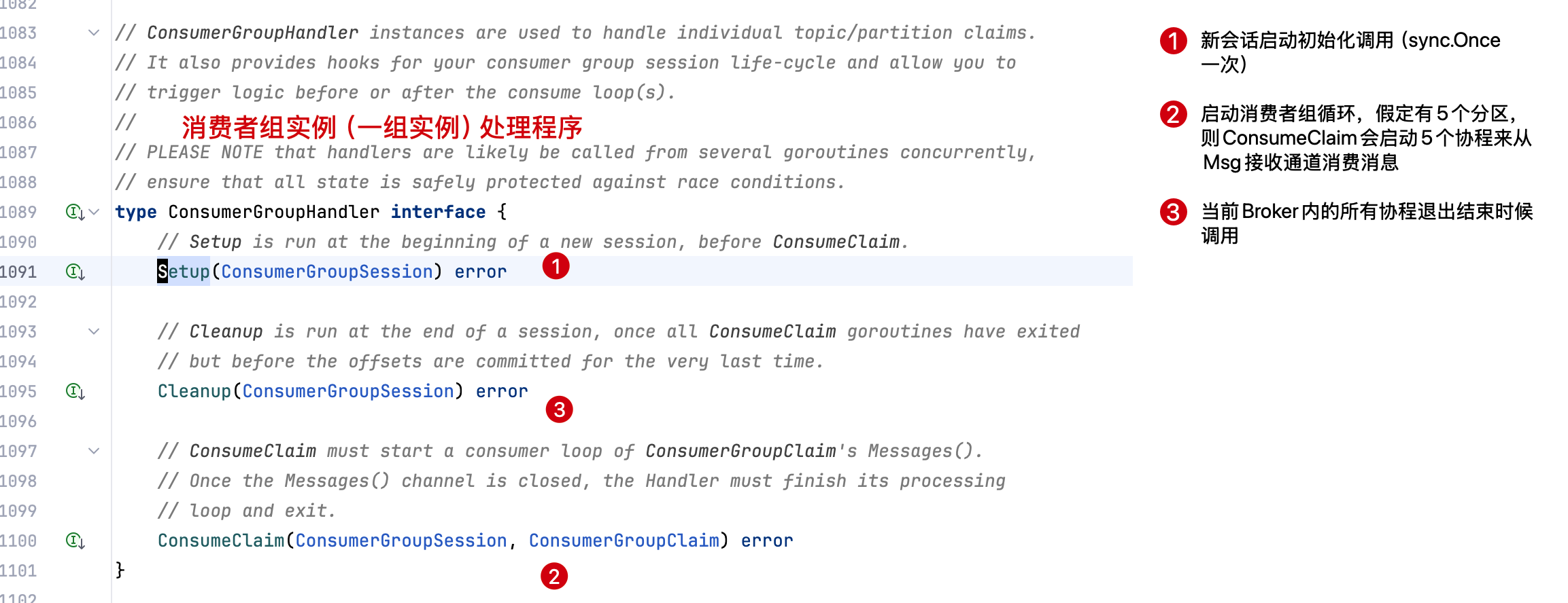 Go Sarama消费者组处理程序接口